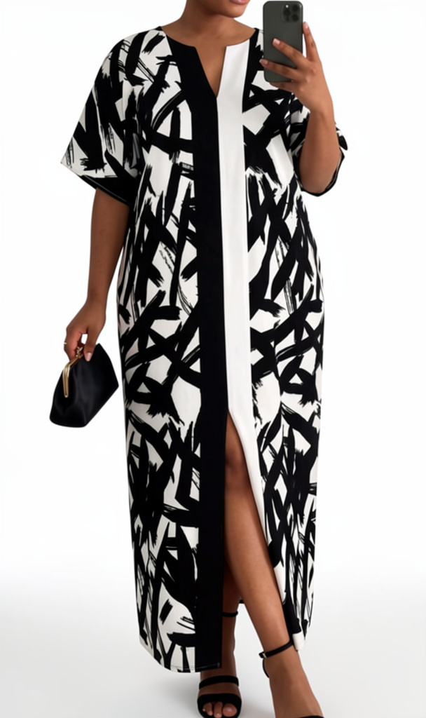 Vestido largo blanco y negro
