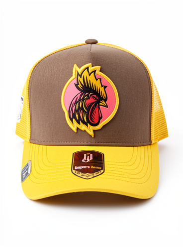 Gorra VJ gallo florido curva café amarilla