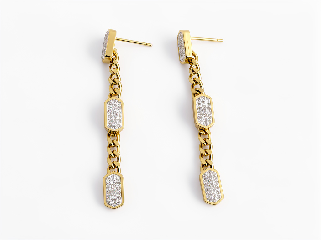 103128 - Aretes eslabón con cristal, Acero.