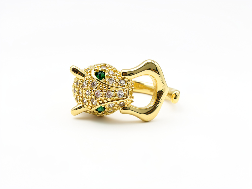 106070 - Anillo jaguar con micro cristal, Rodio.