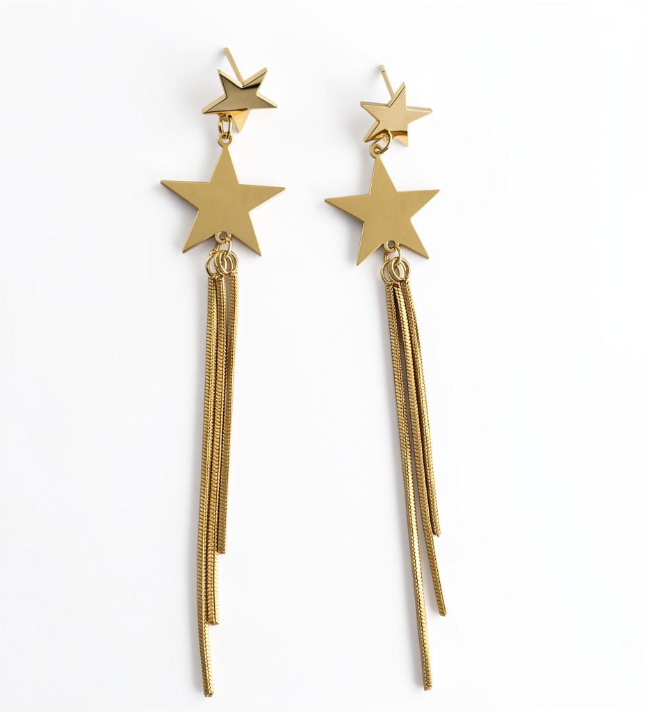 103119 - Aretes doble estrelle largos, Acero.