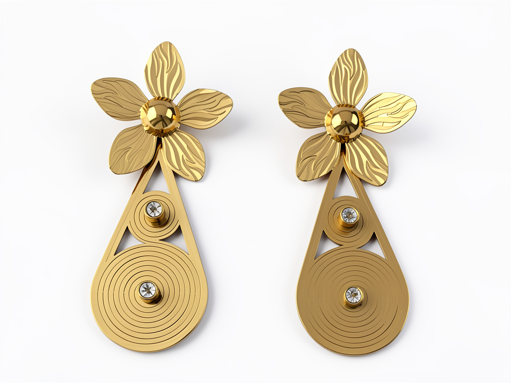 103133 - Aretes flor largos, Acero.