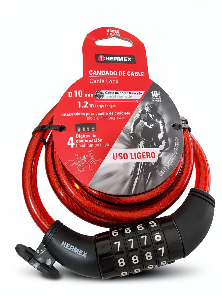 CANDADO DE CABLE  D10mm x 1.2m DE LARGO