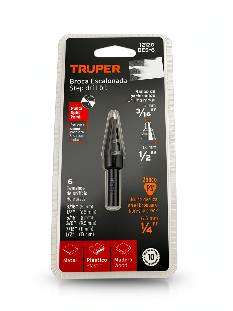 BROCA ESCALONADA ÓXIDO 3/16 TRUPER