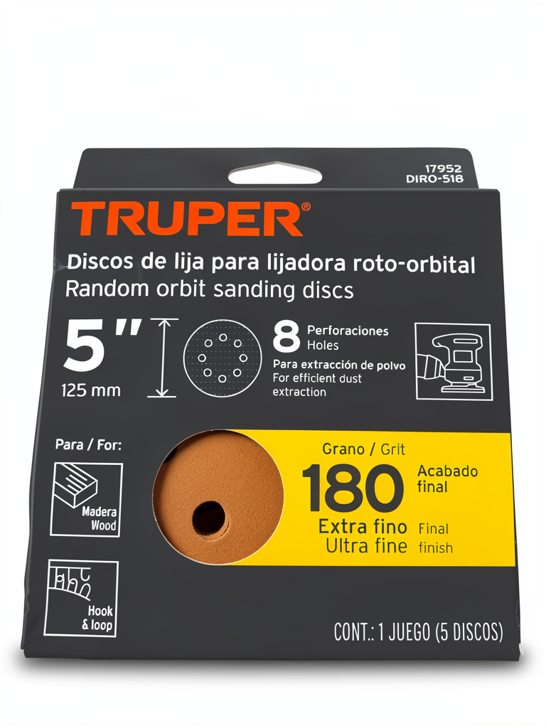 DISCO DE LIJA PARA LIJADORA ROTO ORBITAL 5" GRANO180