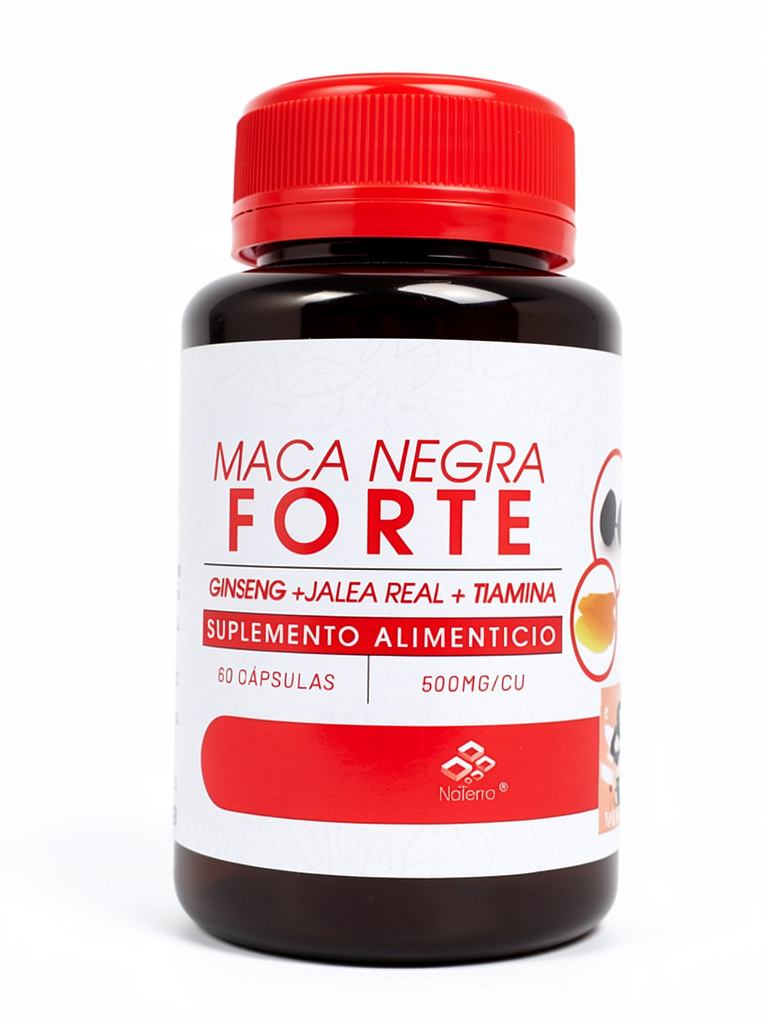 Maca Negra Forte 60Caps.  Ginseng +Jalea Real +Tiamina