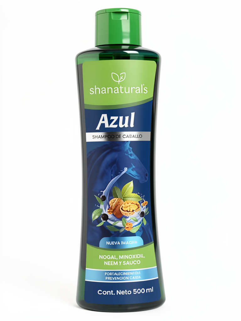 Azul Shampoo de Caballo Nogal, Minoxidil, Neem, Sauco 500ml.