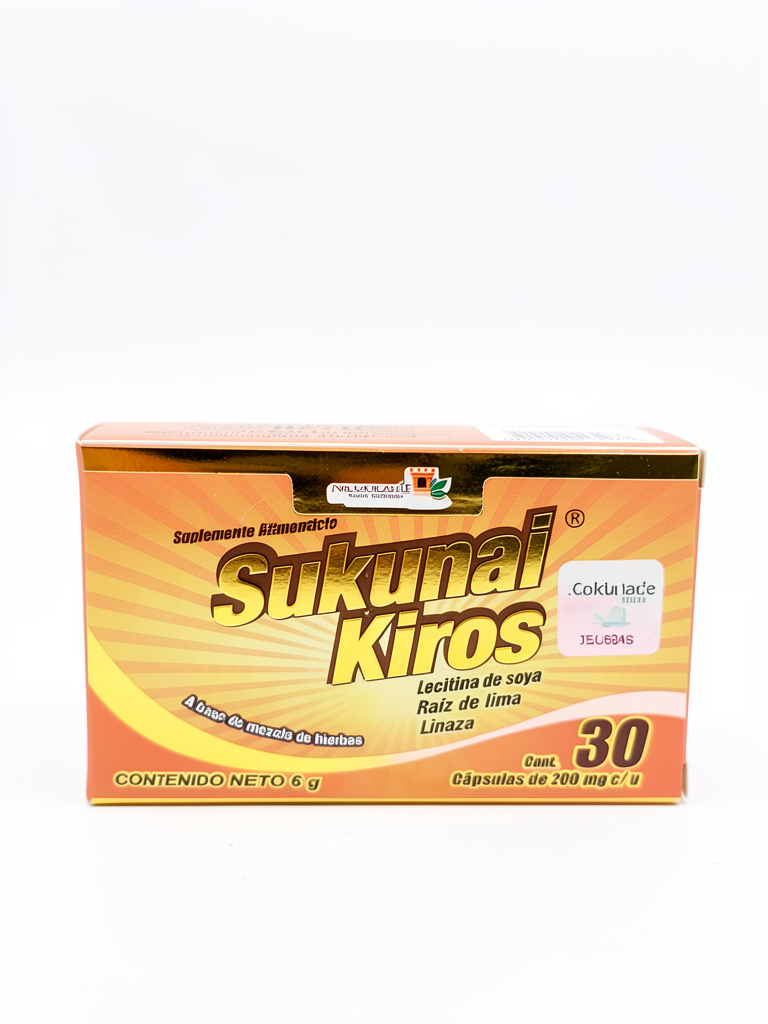 Sukunai Kiros 30Caps. Lecitina de soya, Raiz de Lima, Linaza, Papaina.