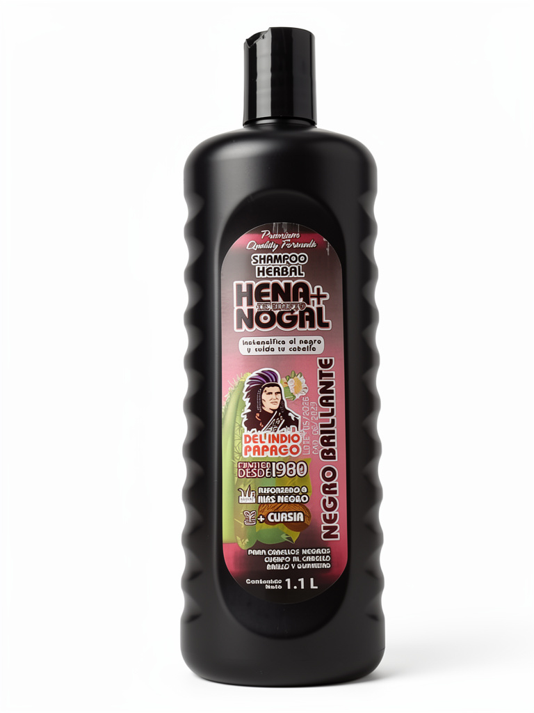 Shampoo Herbal Hena Egipcia y Nogal Indio Papago 1.1Lt Negro Brillante henna