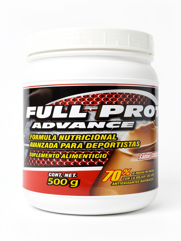 Full Prot Advance Proteina Chocolate, Arginina, Jengibre Polen, Jalea real, L-Carnitina Taurina, Colágeno, Vitaminas y minerales, Vitamina C. 500gr.