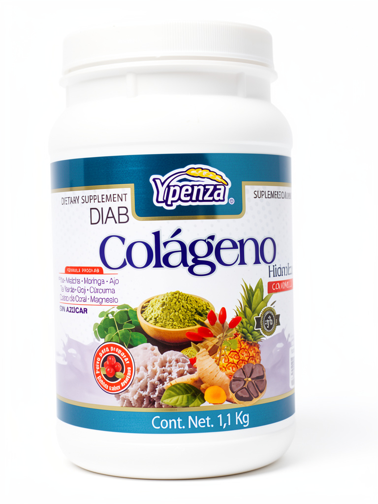 Colágeno DIAB, Piña, Matcha, Moringa, Ajo, Te Verde, Goji, Cúrcuma, Calcio de Coral, Magnesio 1.1kg Ypenza