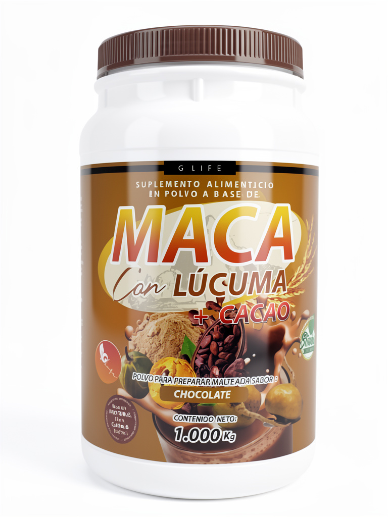 Maca, Lucuma +Cacao sabor chocolate Polvo 1kg Glife