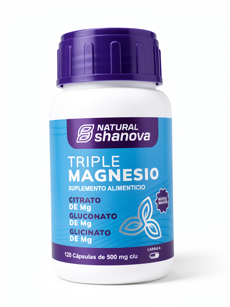 Triple Magnesio 120 Caps Shanova Citrato de Magnesio, Glicinato Mg. Gluconato Mg.