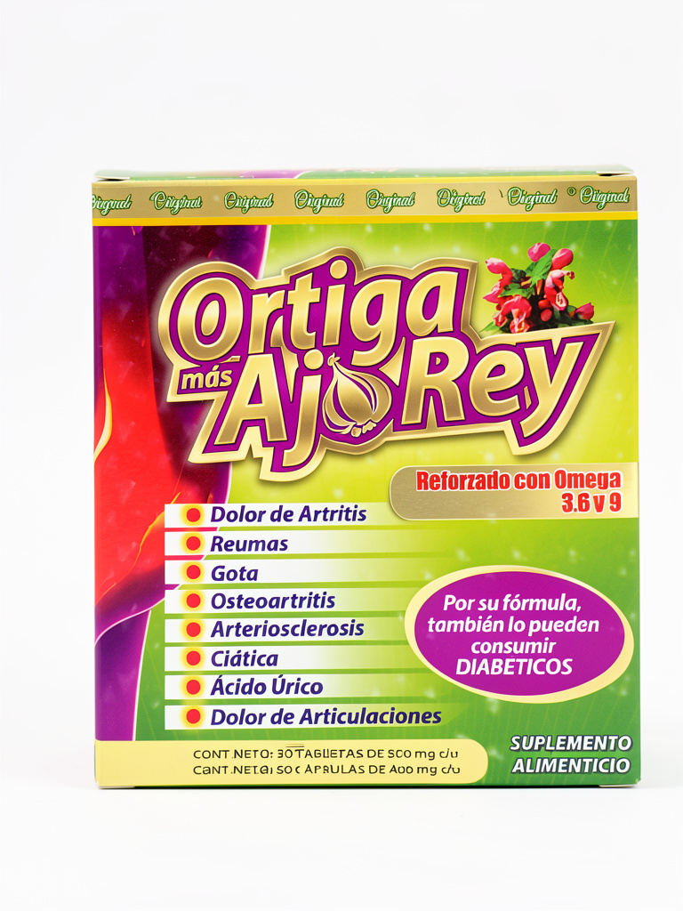 Ortiga +Ajo Rey Original DuoVerde x2 Frascos con Omega3, Cartílago de Tiburón, Condroitina, Lecitina de Soya, Colágeno