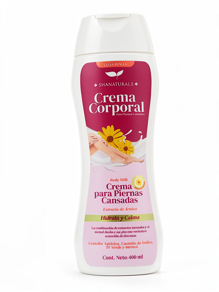 Crema Piernas Cansadas 400ml Shanaturals | Árnica, Centella Asiática, Castaño de Indias, Te Verde y mentol