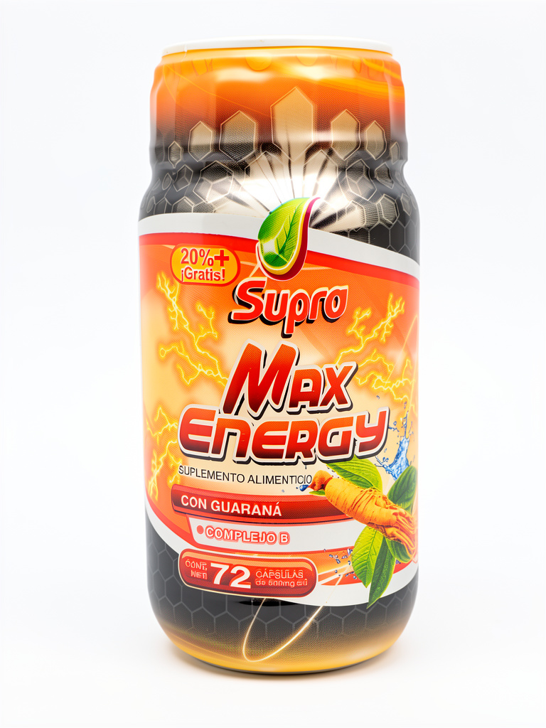 Max Energy 72Caps Supra Guaraná, Complejo B, Té Verde, Ginko, Canela, Ginseng, Niacinamida, Riboflavina