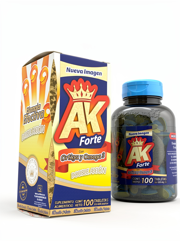 AK Forte Double Axión 100Tabs.  Ortiga, Omega3, Glucosamina, Condroitina Colágeno, Vitamina C, Cúrcuma, Ortiga, MSM