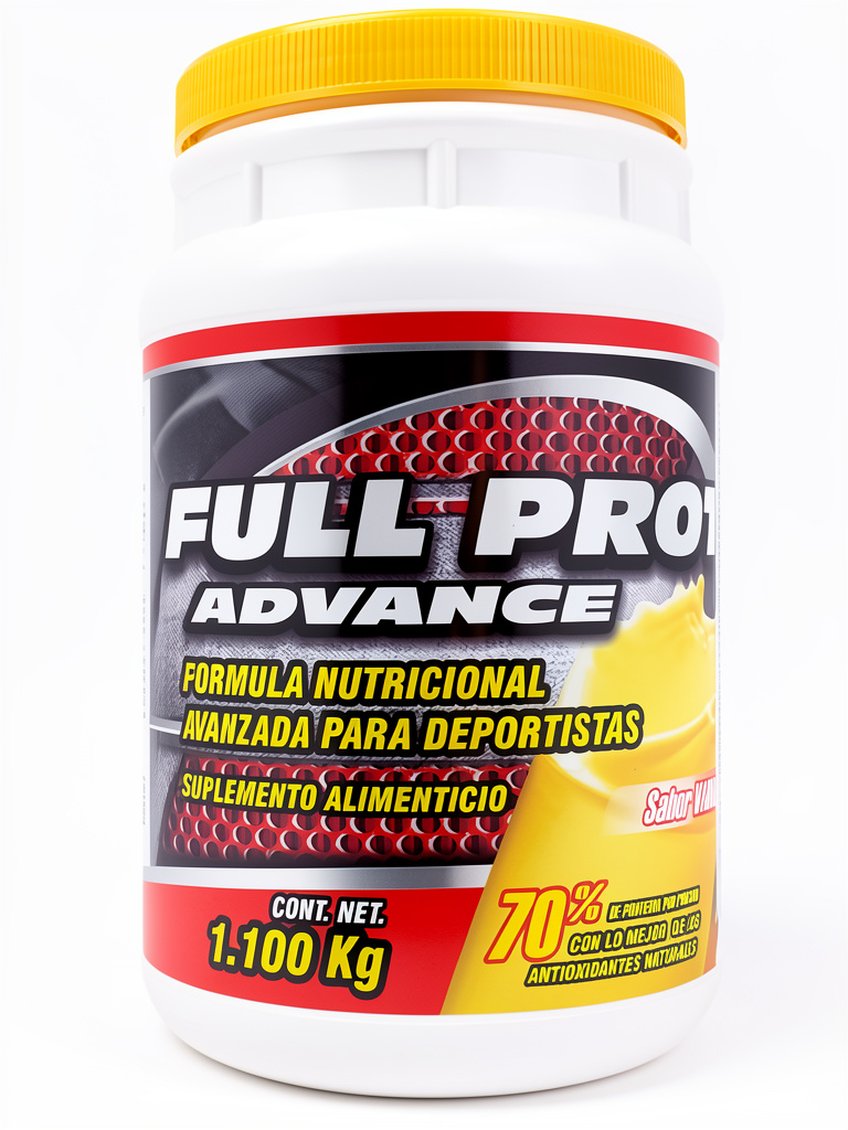 Full Prot Advance Proteina Suero de Leche 1.100 kg Vainilla Arginina, Jengibre Polen, Jalea real, L-Carnitina Taurina, Colágeno, Vitaminas y minerales, Vitamina C.