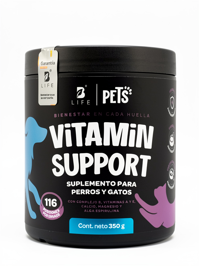 Vitamin Support Suplemento para Perros y Gatos con Conolejo B, Vitaminas A, E, Calcio, Magnesio, Alga Espirulina 360gr. 116Porciones