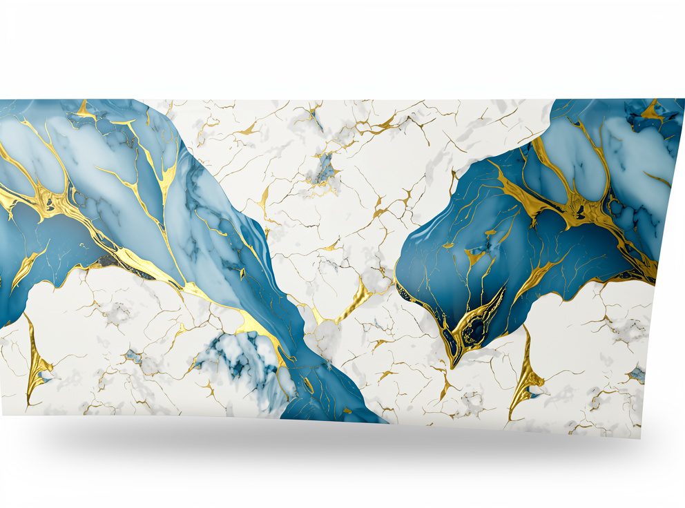 LAMINA MARMOLIZADA AZUL CON BLANCO Y DORADO 1,22 X 2,44MT