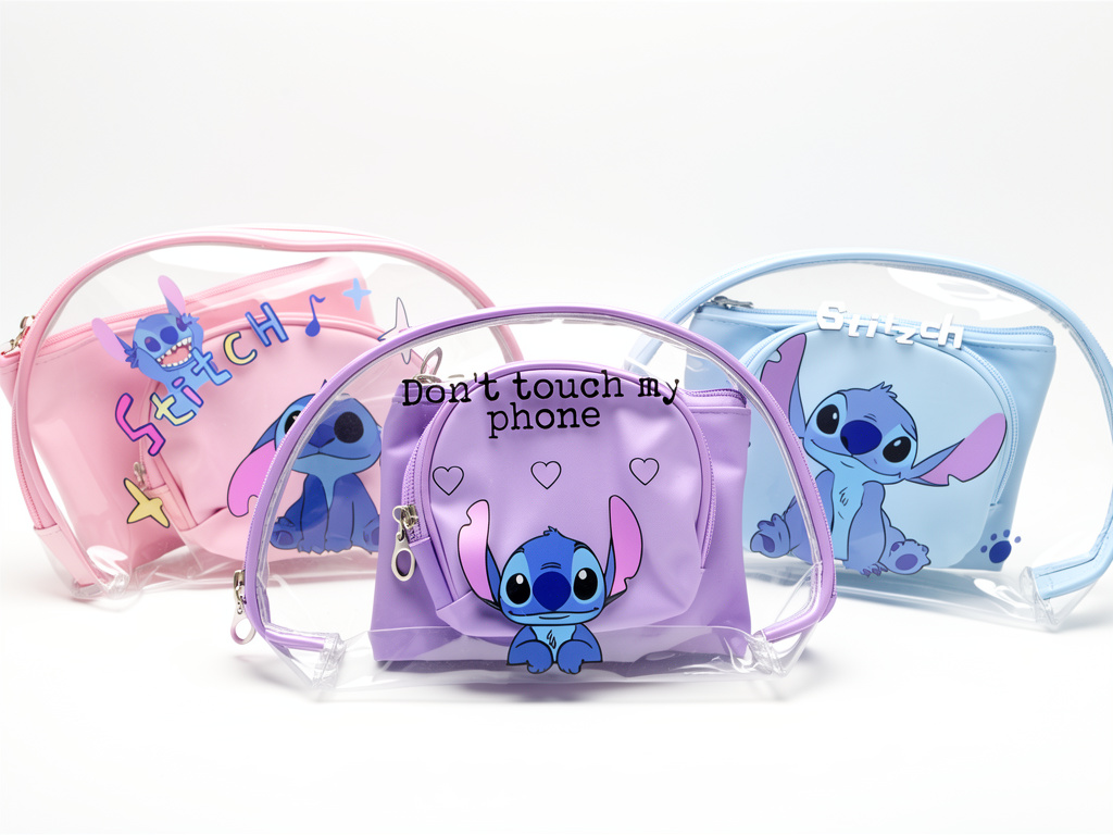 Stitch cosmetiquera transparente. 1 unidad