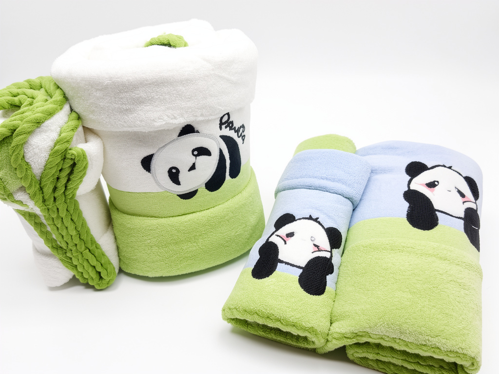 Set toalla cuerpo y mano microfibra panda verde. 1 dúo.