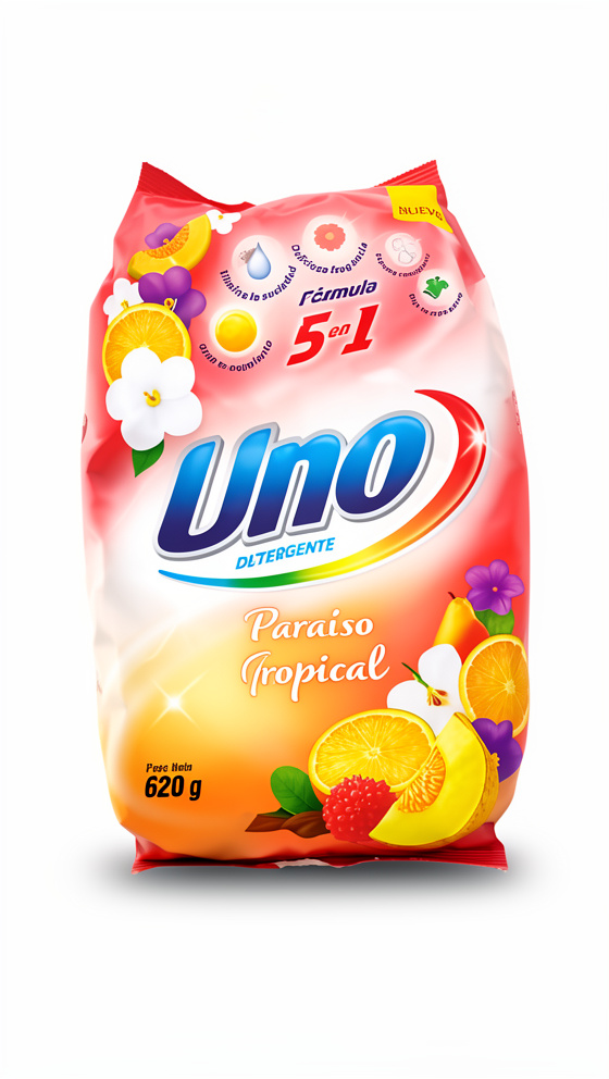 detergente uno en polvo paraiso tropical 620g