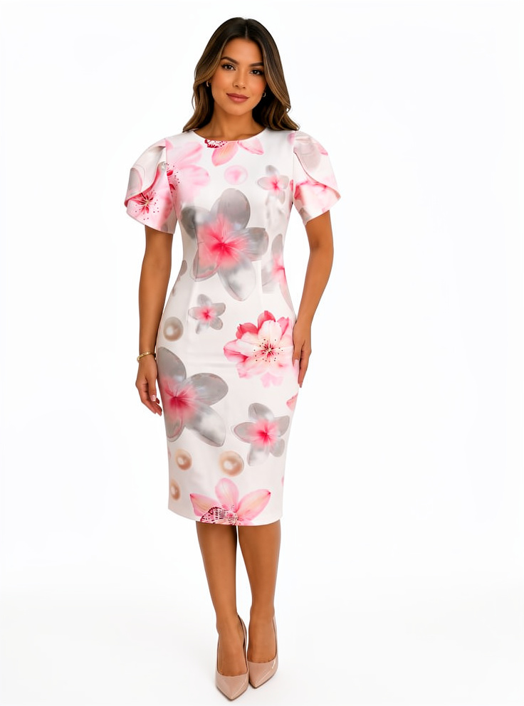 Vestido Floral Rosa Gris