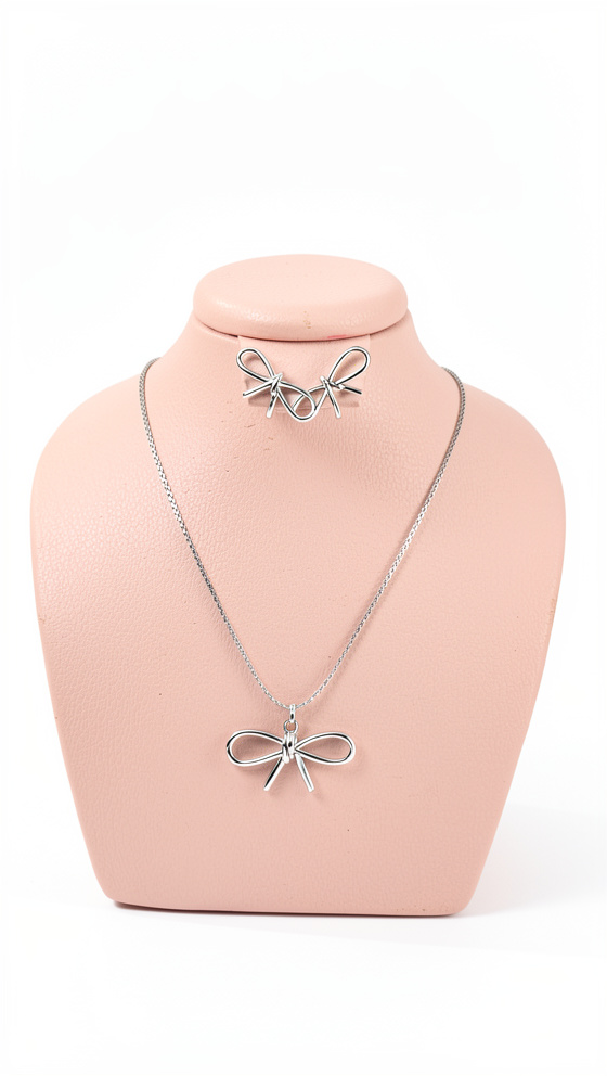 Set de cadena y topos lazo plateado