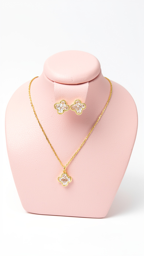 Set de cadena y topos trebol transparente