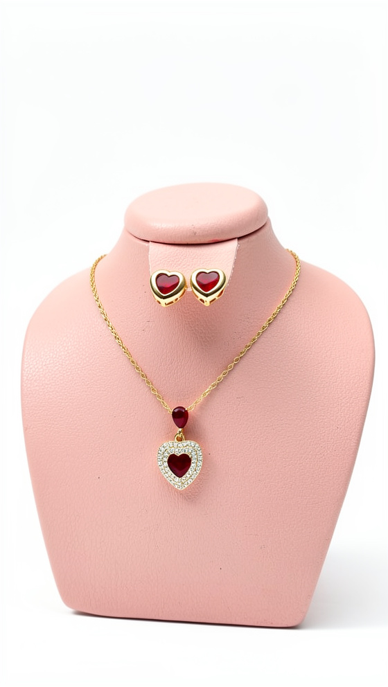 Set de cadena y topos corazón rojo-verde