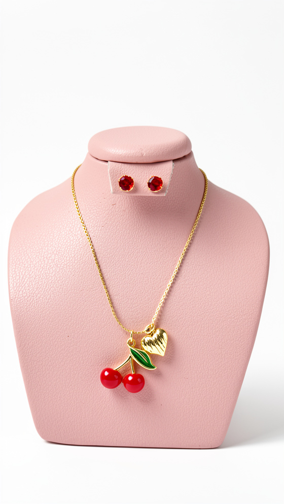 Set de cadena cereza y corazón con topos
