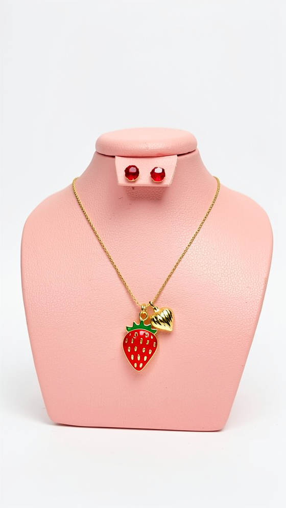 Set de cadena fresa y corazón con topos