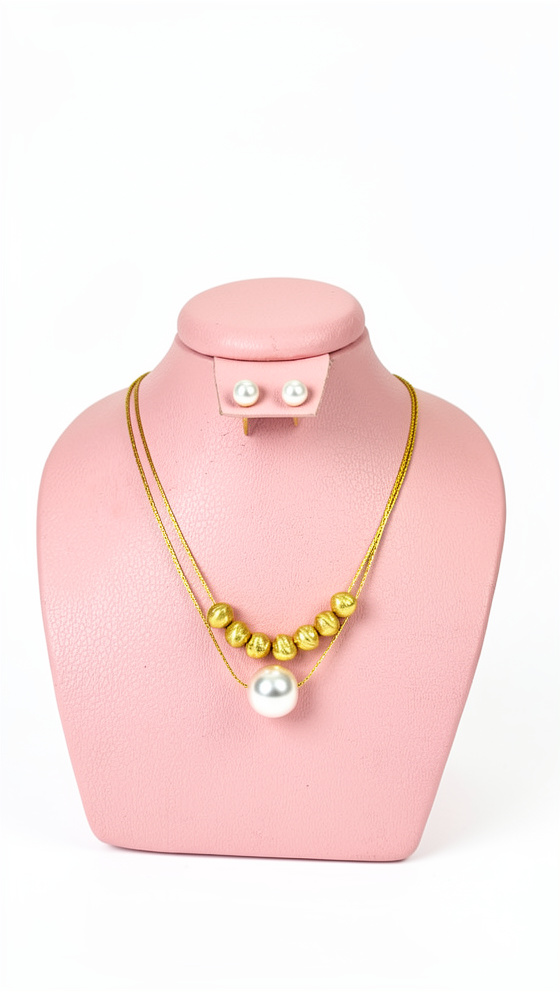 Set de cadena doble perlas y balín con topos