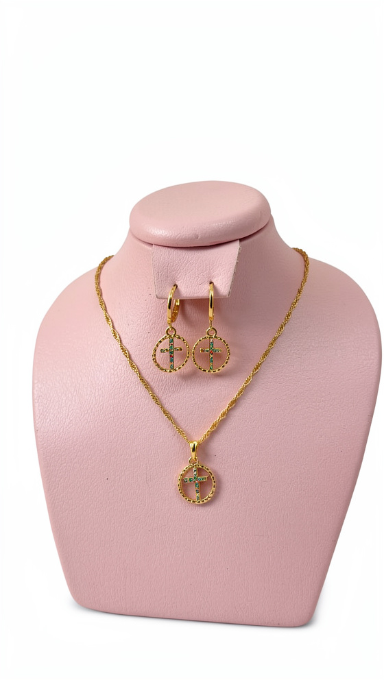 Set de cadena y argollas circulo cruz