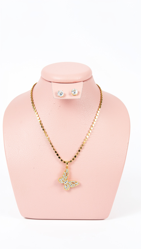 Set de cadena y topos mariposa diamantada