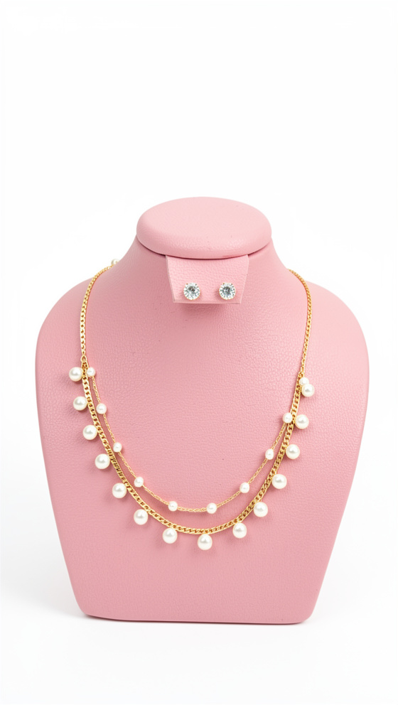 Set de cadena doble perla y topos diamantados