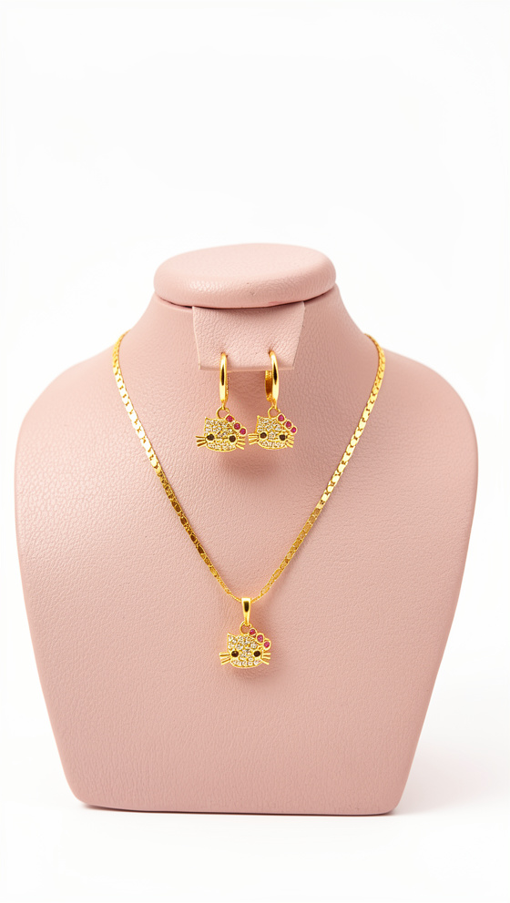 Set de cadena y argollas hello kitty dorado