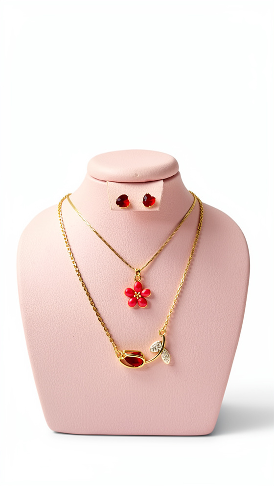 Set cadena doble margarita y tulipán con topos