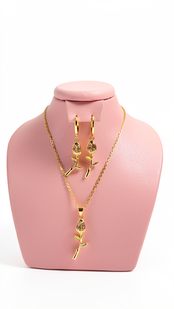 Set de cadena y argollas tulipán transparente-rojo