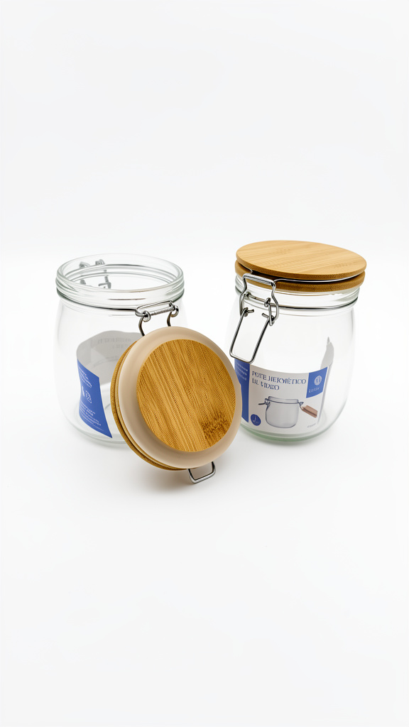 Pote hermético de vidro com tampa bambu 750ml