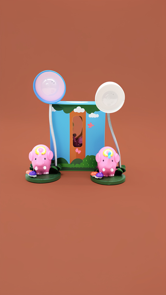 Luminária elefante infantil azul/rosa