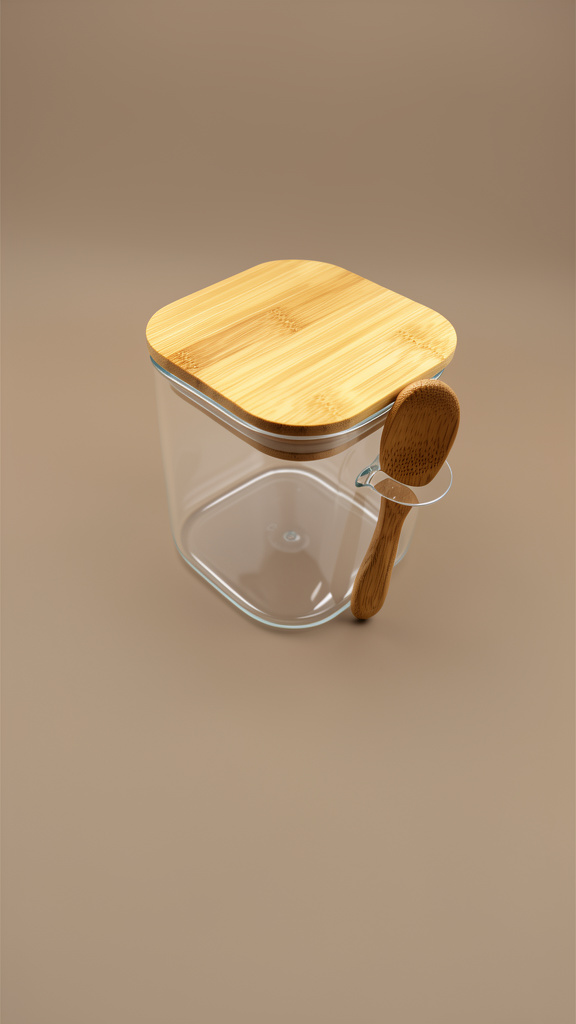 Pote de vidro com tampa de bambu 400ml