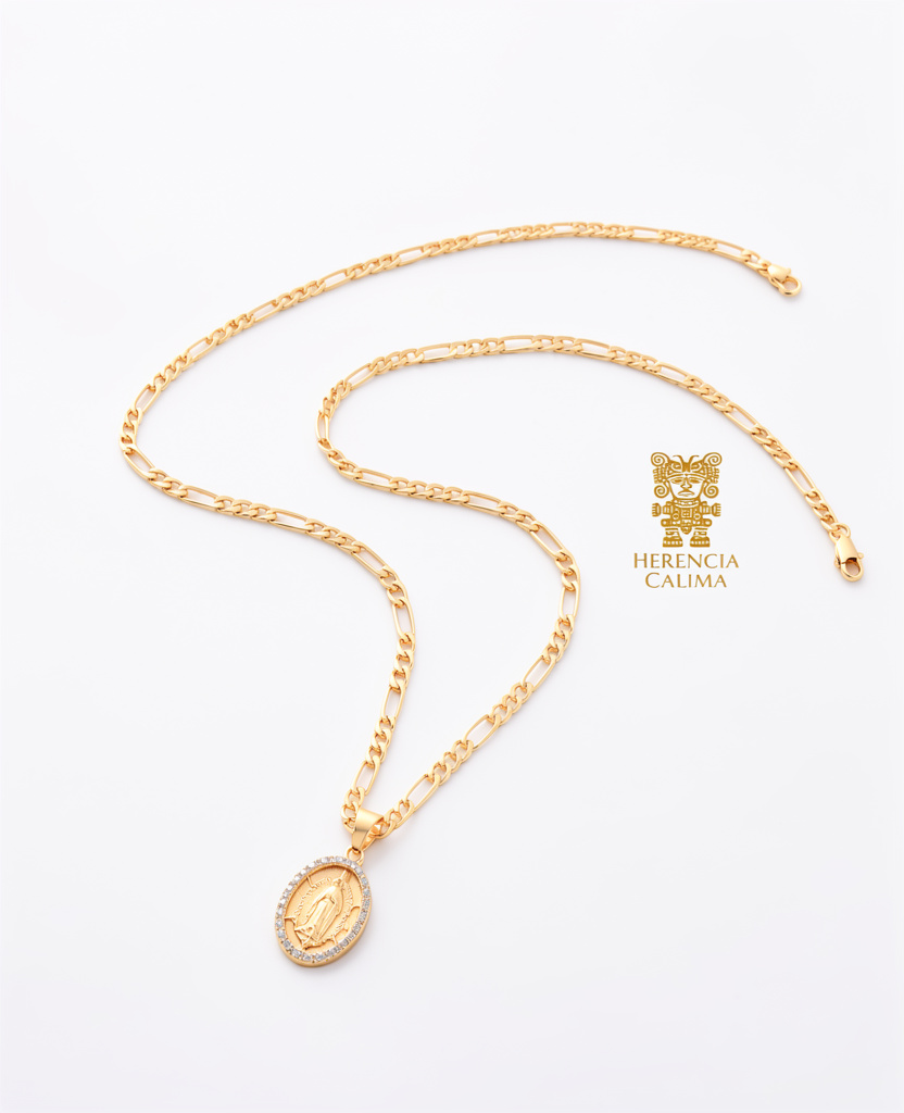 Cadena cubana y virgen oro 18k laminado