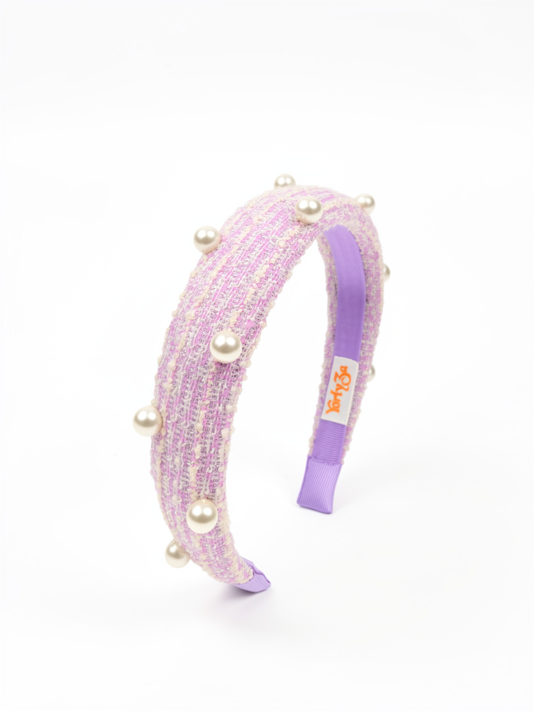Diadema tweed lila con perlas