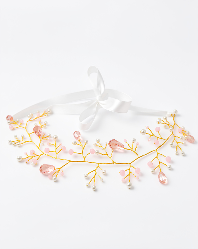 Tocado de cristales rosa y perlas