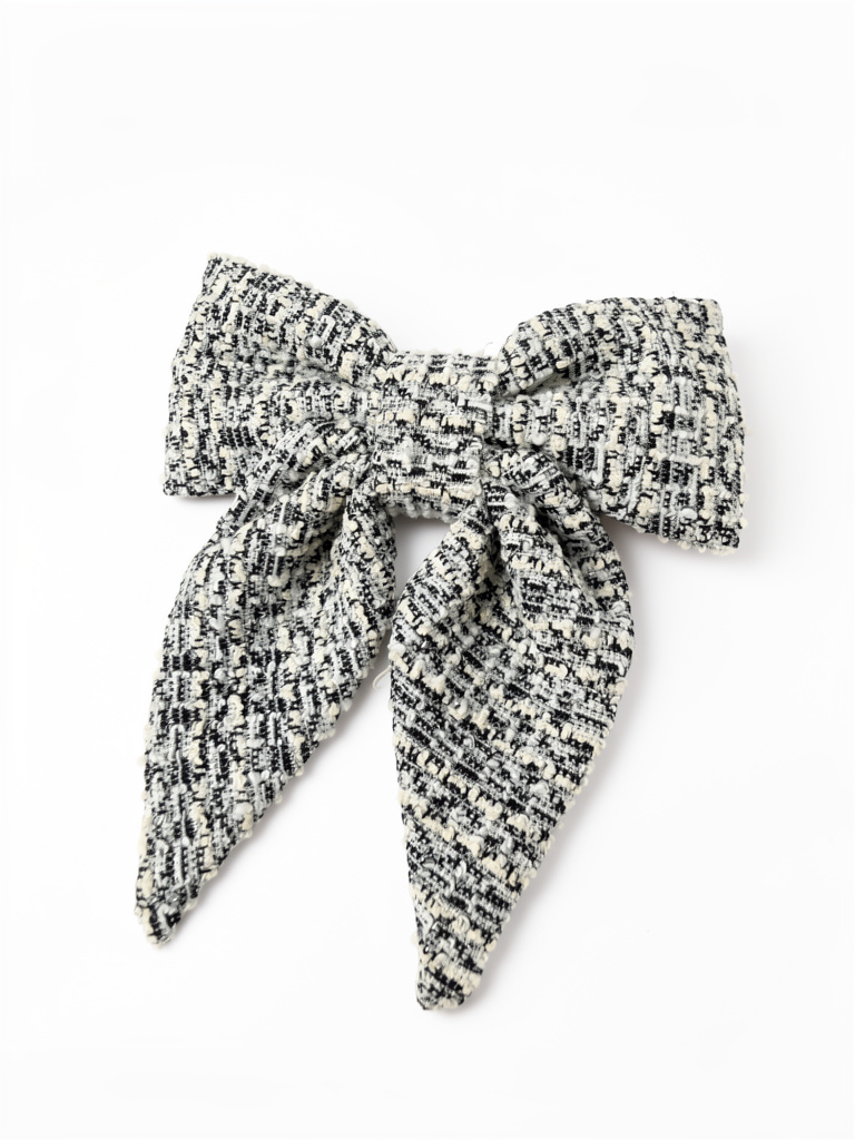 Mini lazo tweed beige, negro con destellos plateados
