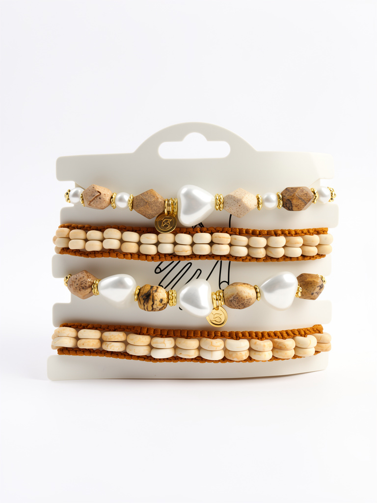 Set de pulseras de perlas de nacar, piedra jaspe y turquesa