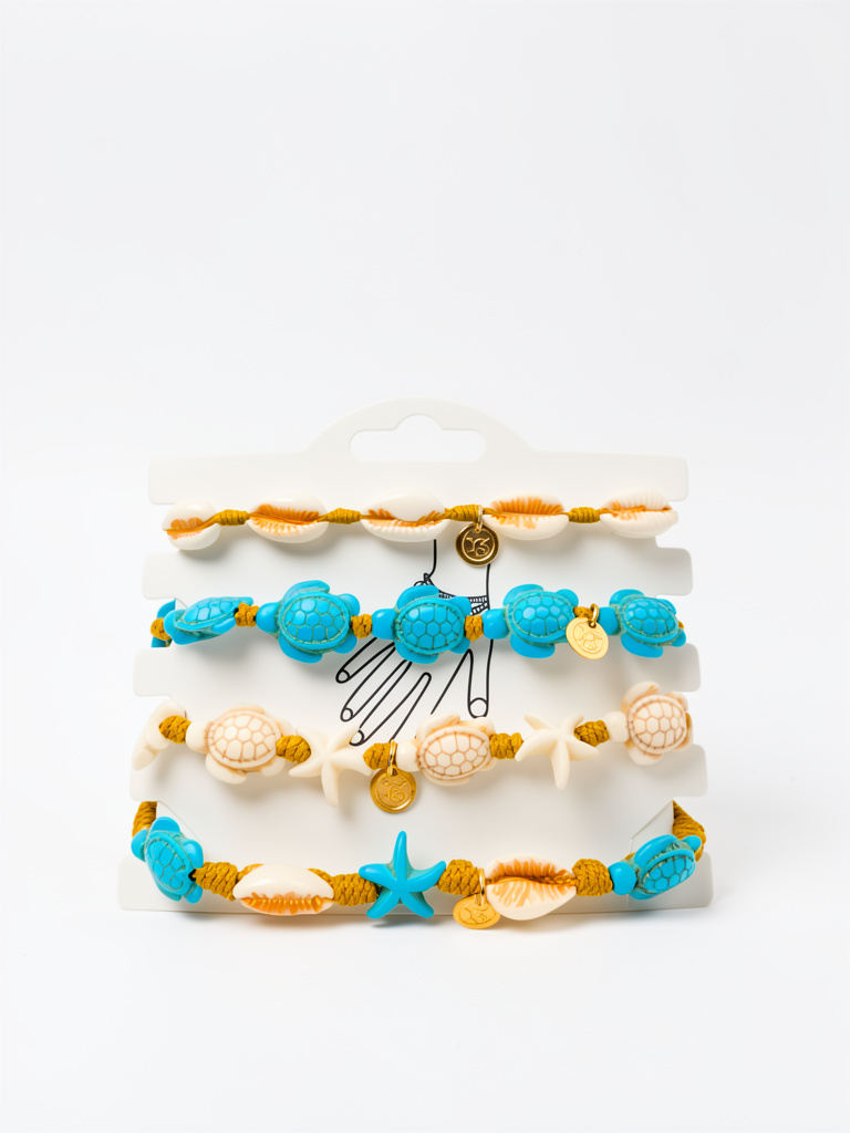 Set de pulseras playeras de turquesas y caracoles