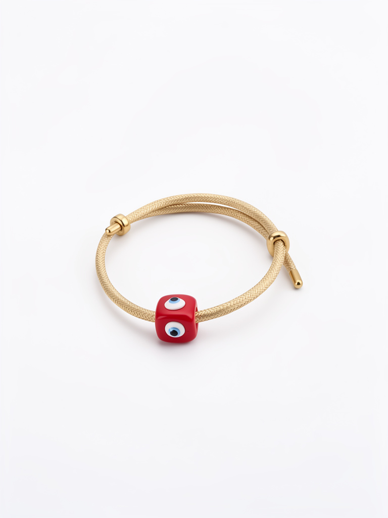 Pulsera ajustable con ojo turco rojo en baño 18k